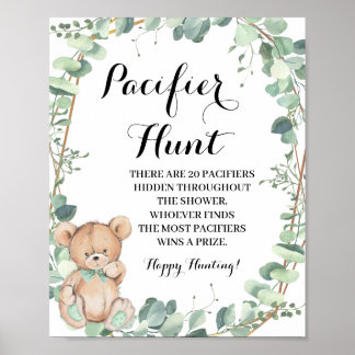 Bear Greenery Pacifier hunt Baby Shower Game Sign
