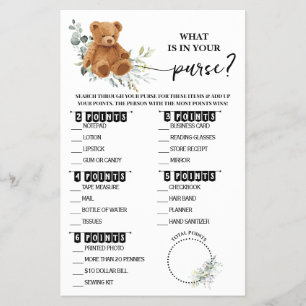 Bear Greenery What is in your Purse Shower Card