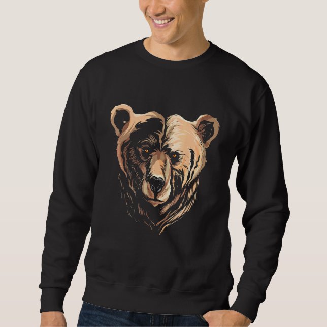 Bear Grizzly Face Looking At Head Sweatshirt (Front)