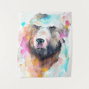 Bear Grizzly Wild Animal Nature Watercolor Art Tapestry
