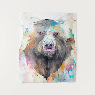 Bear Grizzly Wild Animal Nature Watercolor Art Tapestry