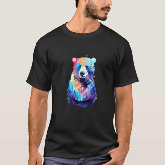 Bear Grizzly Wild Nature Animal Forest Colours T-Shirt (Front)