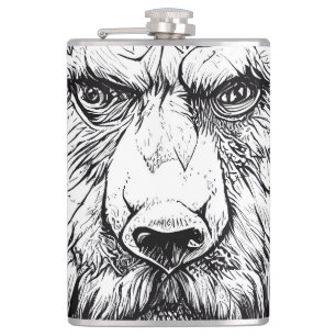 Bear Grizzly Wild Nature Illustration Line Epic Hip Flask
