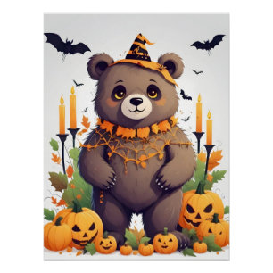 Bear Halloween Cute Adorable Funny Animal Cartoon Poster