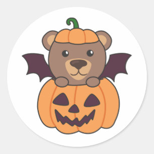 Bear Halloween Pumpkin Bat Costume Classic Round Sticker