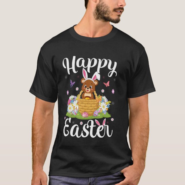 Bear Happy Easter Egg Hunt Bunny Ear Bear Easter T-Shirt (Front)
