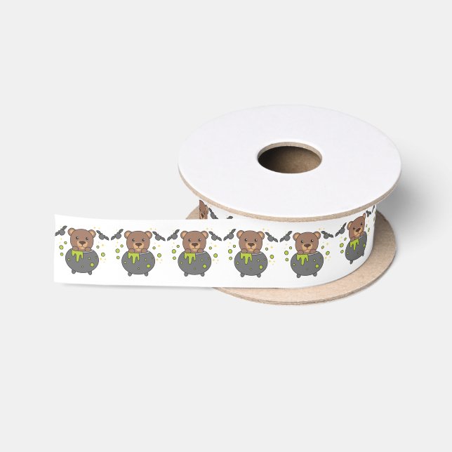 Bear Happy Halloween Cauldron Bat Satin Ribbon (Spool)