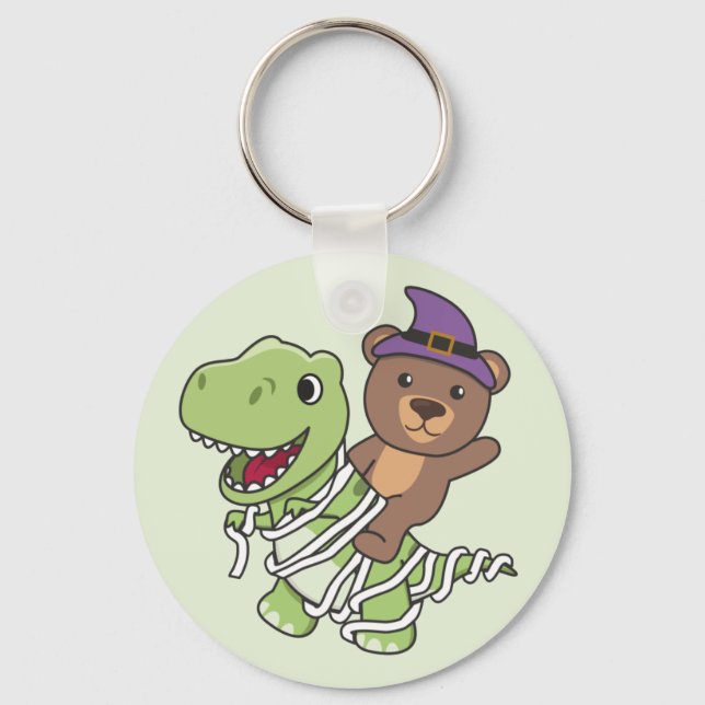Bear Happy Halloween T-rex Mummy Costume Keychain (Front)