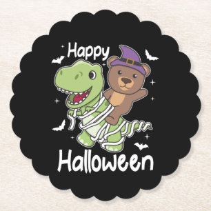 Bear Happy Halloween T-rex Mummy Costume Paper Coaster