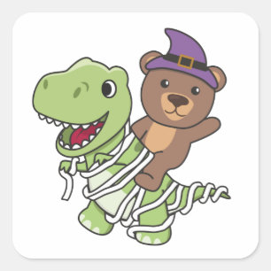 Bear Happy Halloween T-rex Mummy Costume Square Sticker
