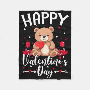 Bear Happy Valentine's Day Cute Bear With Hearts V Fleece Blanket
