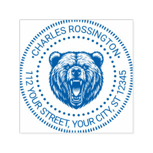 Bear Head Baring Teeth #2 Name Return Address Self-inking Stamp