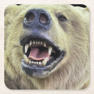 Bear head face design with smile square paper coaster