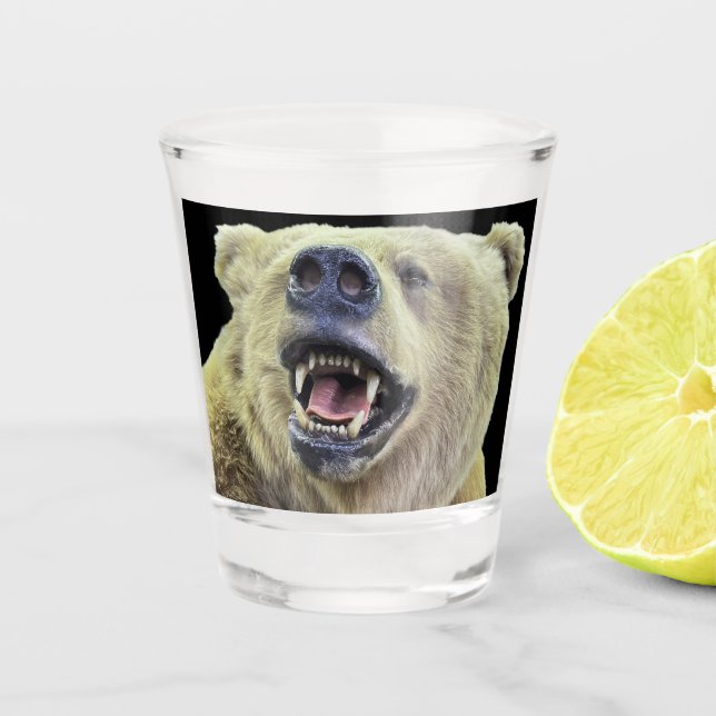 Bear head open mouth growl wild animal shot glass (Front)