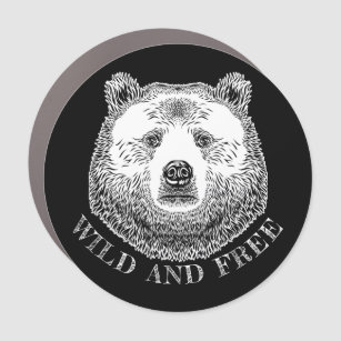 Bear Head, Wild And Free, Hand Drawn Illustration Car Magnet