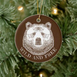 Bear Head, Wild And Free, Hand Drawn Illustration Ceramic Tree Decoration