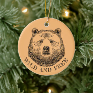 Bear Head, Wild And Free, Hand Drawn Illustration Ceramic Tree Decoration