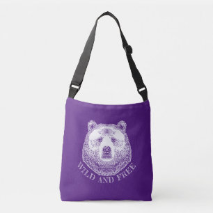 Bear Head, Wild And Free, Hand Drawn Illustration Crossbody Bag