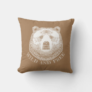 Bear Head, Wild And Free, Hand Drawn Illustration Cushion
