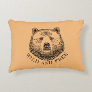 Bear Head, Wild And Free, Hand Drawn Illustration Decorative Cushion