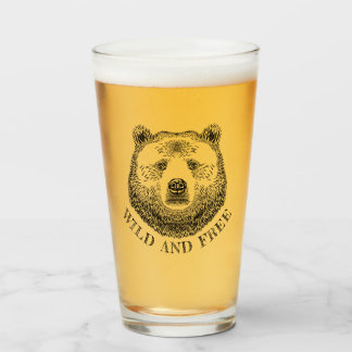 Bear Head, Wild And Free, Hand Drawn Illustration Glass