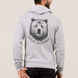 Bear Head, Wild And Free, Hand Drawn Illustration Hoodie