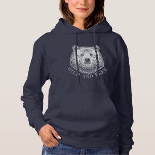 Bear Head, Wild And Free, Hand Drawn Illustration Hoodie