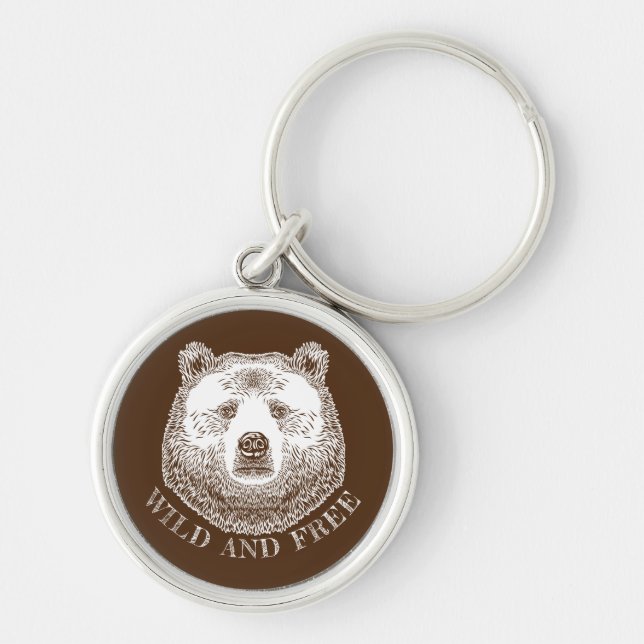Bear Head, Wild And Free, Hand Drawn Illustration Key Ring (Front)