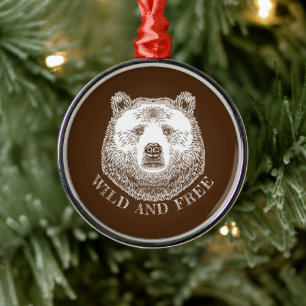 Bear Head, Wild And Free, Hand Drawn Illustration Metal Tree Decoration
