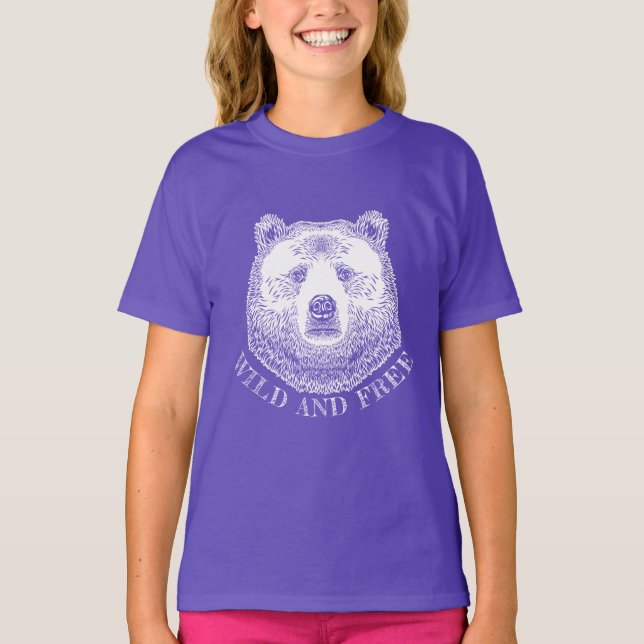 Bear Head, Wild And Free, Hand Drawn Illustration T-Shirt (Front)