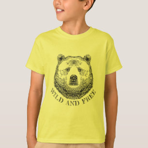 Bear Head, Wild And Free, Hand Drawn Illustration T-Shirt
