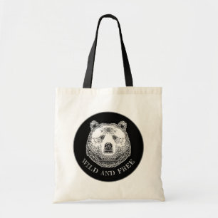 Bear Head, Wild And Free, Hand Drawn Illustration Tote Bag