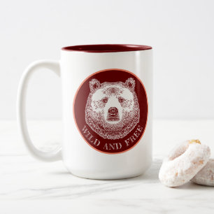 Bear Head, Wild And Free, Hand Drawn Illustration Two-Tone Coffee Mug