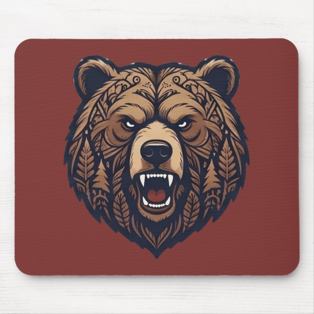 Bear Head Wild Tribal Art Mousepad (Front)