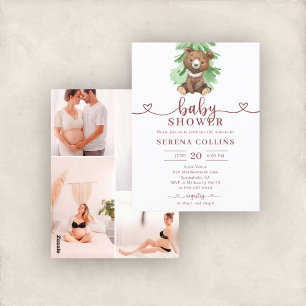Bear Heart Calligraphy 4 Photo Baby Shower Postcard