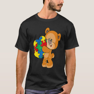 Bear Heart Puzzle Piece Autism Awareness Boys Girl T-Shirt
