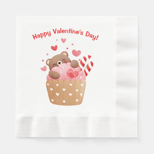 Bear Hearts Candy Valentine Cupcake  Napkin (Front)