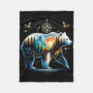 Bear Hiking Grizzly Bear Camping Camper  Fleece Blanket
