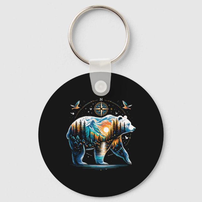 Bear Hiking Grizzly Bear Camping Camper  Key Ring (Front)
