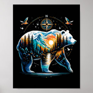 Bear Hiking Grizzly Bear Camping Camper Poster