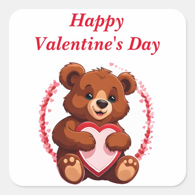 Bear Holding a Heart Blank Valentine's Day  Square Sticker (Front)