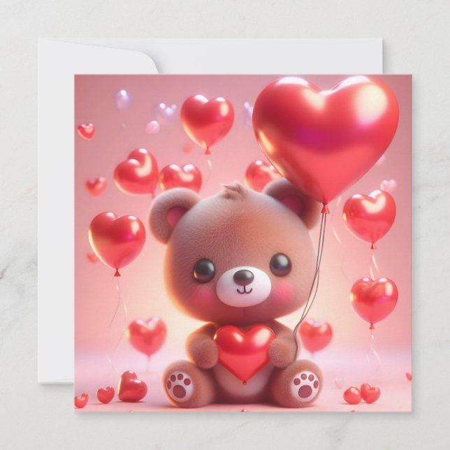 bear holding a heart for Valentine's Day Holiday Card (Front)