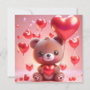 bear holding a heart for Valentine's Day Holiday Card