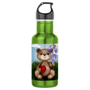 Bear Holding Bouquet Flower-30926 532 Ml Water Bottle