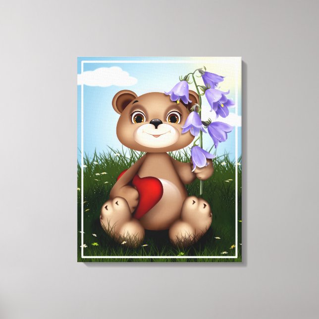 Bear Holding Bouquet Flower-30926 Canvas Print (Front)