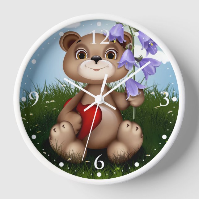 Bear Holding Bouquet Flower-30926 Clock (Front)