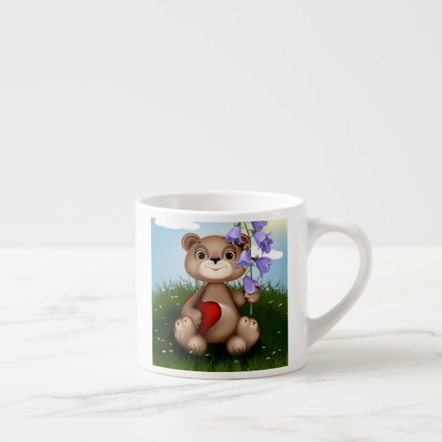 Bear Holding Bouquet Flower-30926 Espresso Cup (Right)
