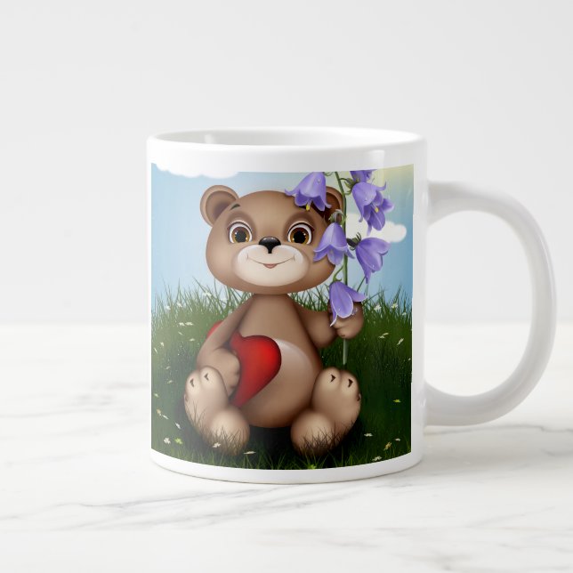 Bear Holding Bouquet Flower-30926 Large Coffee Mug (Right)