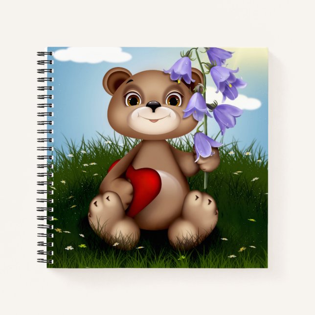 Bear Holding Bouquet Flower-30926 Notebook (Front)