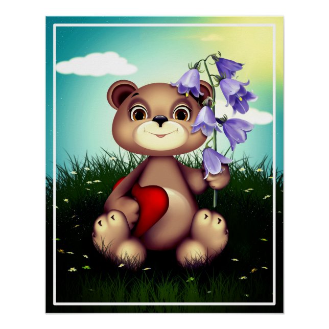 Bear Holding Bouquet Flower-30926 Poster (Front)